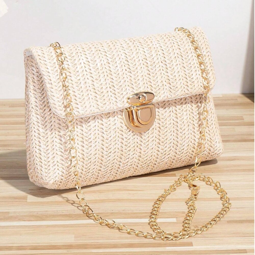 Shoulder Straw Bag Small Beige